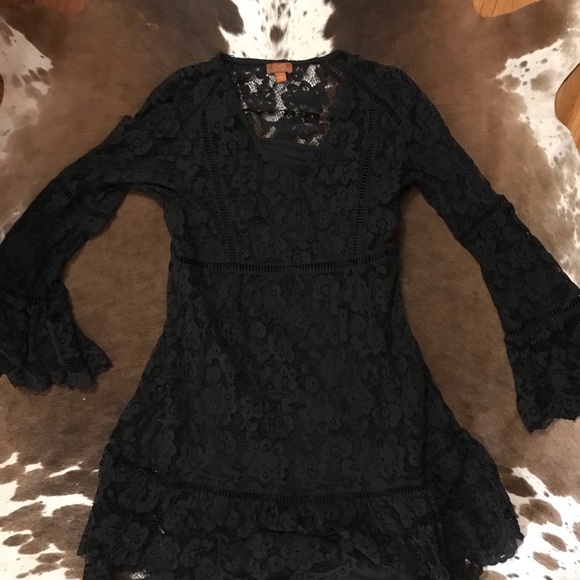 Scully Lace Crochet Long Bell Sleeve Mini Dress Sz L - Picture 6 of 9